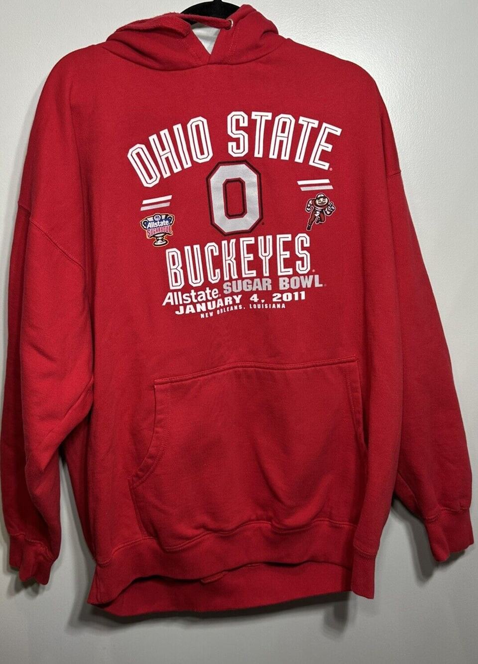 Ohio State Buckeyes Hoodie Mens Size 2XL~2011 NOLA Sugar Bowl Red Sweatshirt EUC